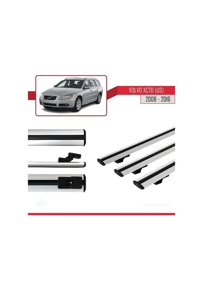 Volvo Xc70 Us 2008-2016 Arası İle Uyumlu Basic Model Ara Atkı Tavan Barı Gri 3 Adet