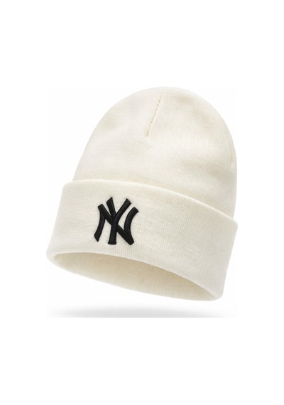 Ny Logolu Unisex Kışlık Bere Pamuk Akrilik Karışım Yumuşak Dokulu, Tek Beden Beyaz
