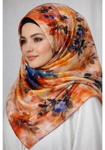 Miray Nevada Büyük Boy Organik Pamuk Eşarp - 120 X 120 - 06253 Turuncu