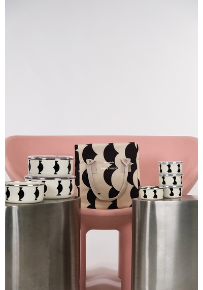 Emaylabxpeppythings Milky 3 Lü Set Emaye Saklama Kabı, Emaye Kahvaltılık & Termal Taşıma Çantası 10 Litre Beyaz - Siyah