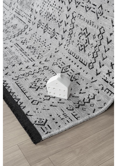 Gaia Gri Halı Yıkanabilir Kaymaz Taban Şönil Kilim Dokuma Pamuk Taban Kilim 10336 Gri