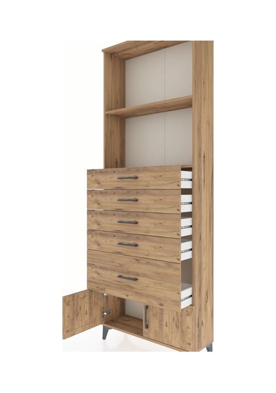 Arges Dolap 2 Raflı 5 Çekmeceli 2 Kapaklı 88x30x243 Çam-çam Çam