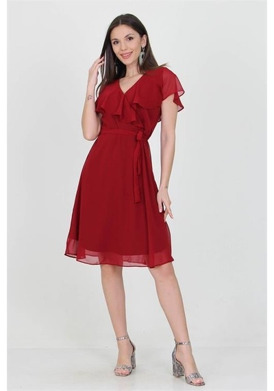 Dip Moda Kadın Şifon Mezuniyet Elbisesi Dpry8081 Bordo