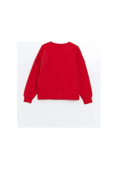 LC Waikiki Bisiklet Yaka Baskılı Oversize Kadın Kalın Sweatshirt Kırmızı