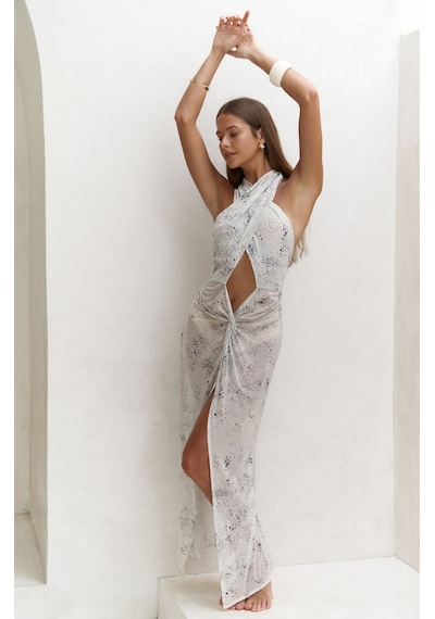 Mai Collection Mai Studios Co. Enonireh Dekolteli Bej Uzun Elbise Bej