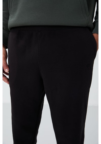 Siyah Gizli Fermuarlı Rahat Form Jogger Polar Erkek Eşofman Alt - 84866 Siyah