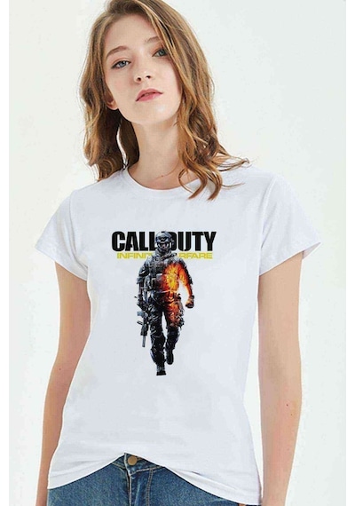 Call Of Duty Baskılı Beyaz Kadın Tshirt