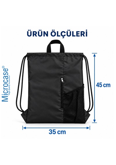 Microcase Su Geçirmez Büzgülü Çok Amaçlı Fileli Ve Fermuarlı Suluk Bölmeli Spor Okul Ve Gezi Çantası 45 X 35 Cm Siyah Al7006