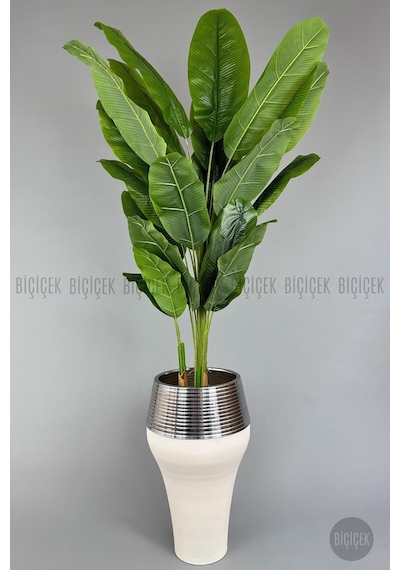Biçiçek Yapay Starli̇ce 230 Cm Bambu Gövdeli̇ 22 Yapraklı Krem Gümüş Cleopatra Saksıda