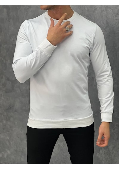 Modefendi Düz Renk İki İplik Sweatshırt Beyaz