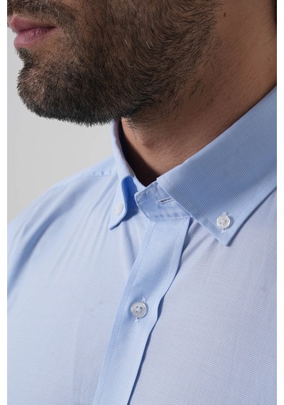 Bisse Regular Fit Erkek Uzun Kol Paşa Yaka Cepsiz Pamuk Mavi Gömlek Gmczg250133 D35 Mavi