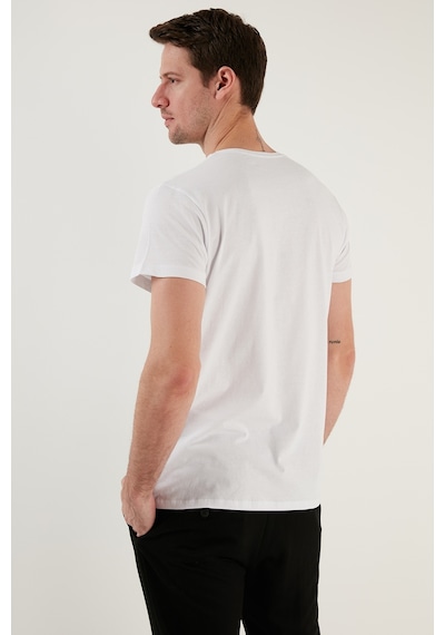Buratti Pamuklu Slim Fit Bisiklet Yaka Yazılı Erkek T Shirt 541Enjoy Beyaz