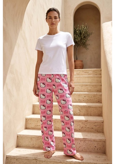 Remsa Kadın Viskon Kumaş Desenli Penye Tek Pijama Alt 40 Pembe03