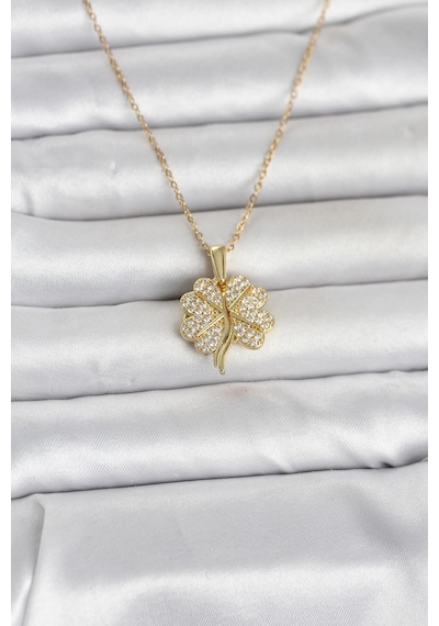 316l Çelik Gold Renk Açılabilir Yonca Model Zirkon Taşlı Kadın Kolye - Çok Renkli