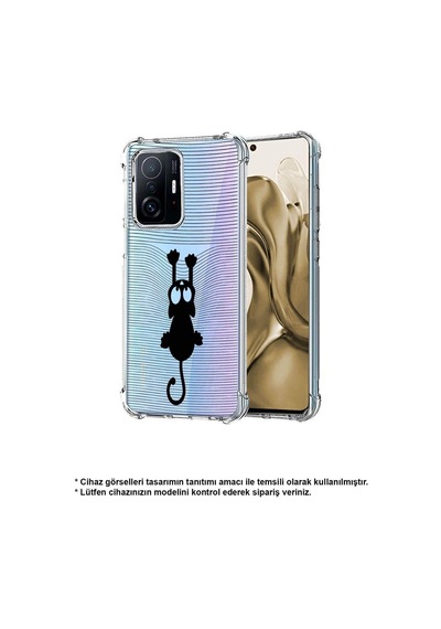 Samsung Galaxy A26 İle Uyumlu Çizgi Kedi Baskılı Şeffaf Köşe Korumalı Antişok Kılıf
