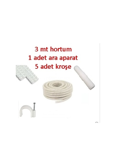 Klima Su Tahliye Hortumu 3 Metre + Ek Parça + 5 Adet Kroşe