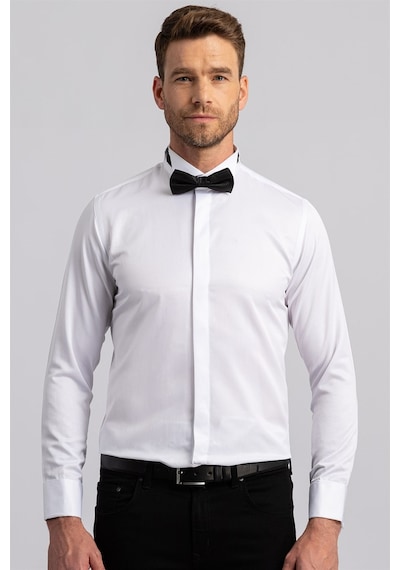 Tudors Slim Fit Dar Kesim Ata Yaka Erkek Gömlek-1028 Beyaz