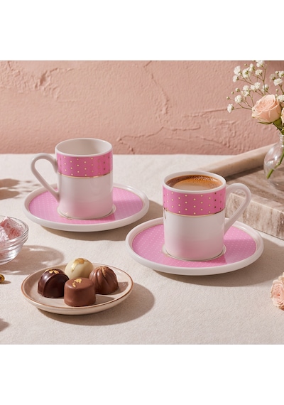 Aryıldız Nila 4 Parça 2 Kişilik Kahve Fincan Takımı Pembe 90 Ml Çok Renkli
