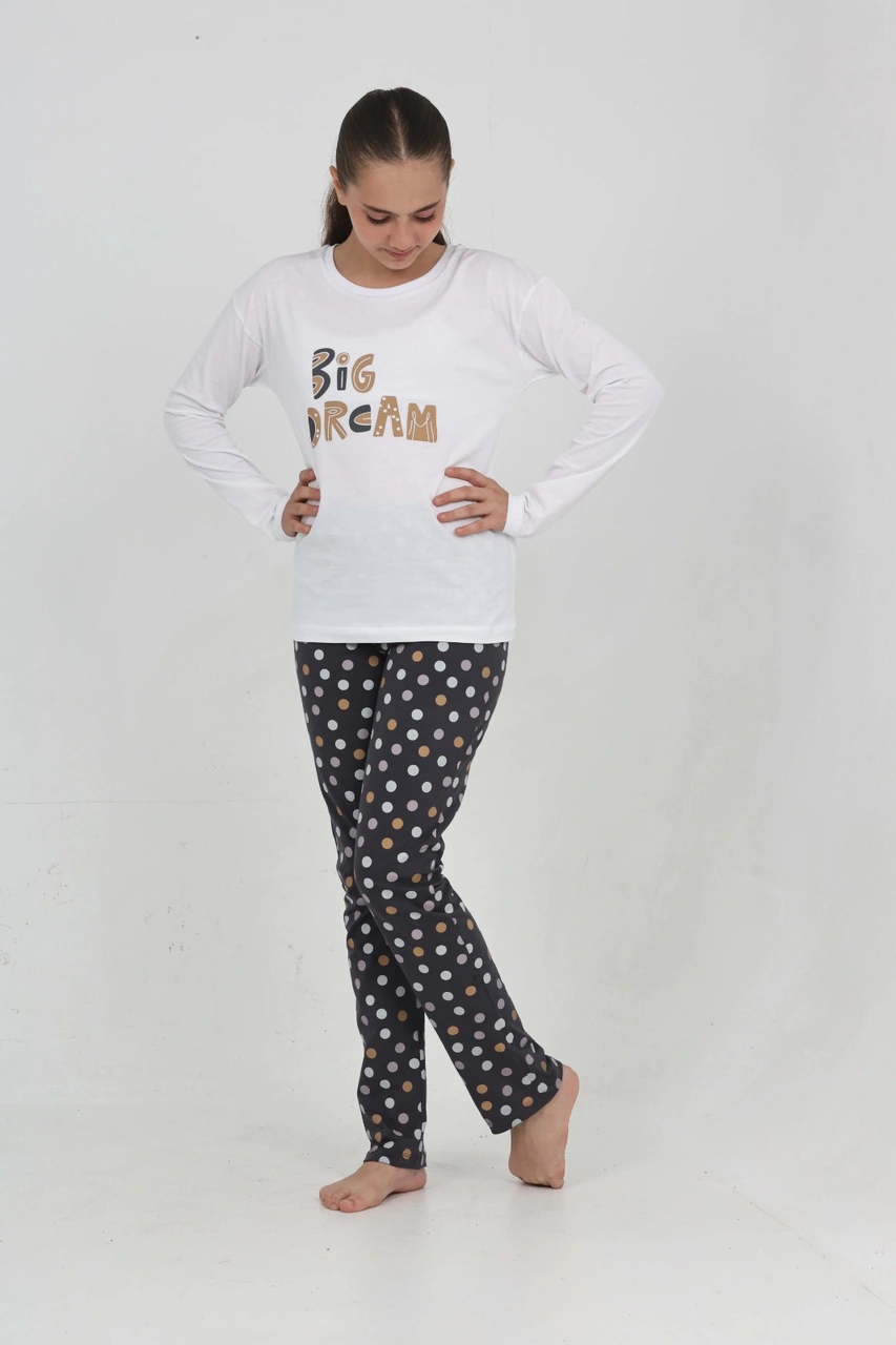 Toontoy Kız Çocuk Big Dream Baskılı Pijama Takım Beyaz