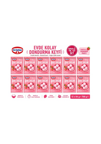 Cool Dream Çilek Aromalı Dondurma Karışımı 12 Li Set 64 G X 12 Ekonomik Avantaj Paketi - 886569764