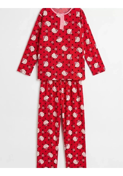 Veraura Lifestyle 6/14 Yaş Karakter Kedi Baskılı Pamuk Penye Çocuk Pijama Takımı Kırmızı Veraura Lifestyle 6/14 Yaş Karakter Kedi Baskılı Pamuk Penye Çocuk Pijama Takımı Kırmızı