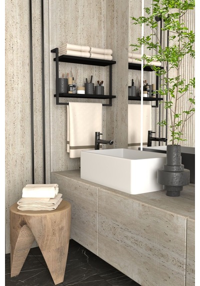 Aju 2 Katlı Raf Havluluk Kitaplık Aksesuar Ev Banyo Mutfak Düzenleyici Çok Amaçlı Raf Geniş Aralık Siyah