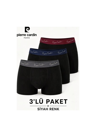 Pierre Cardin Pamuklu Erkek Boxer 3'lü Paket Siyah
