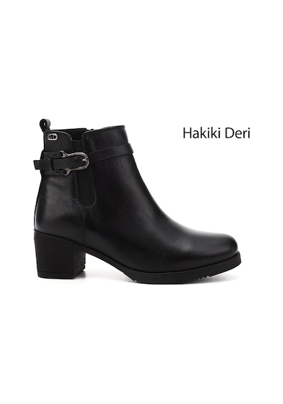 Gönderi(R) Gönderi R Siyah Floter Fermuarlı Kalın Topuklu Hakiki Deri Bot Siyah Floter