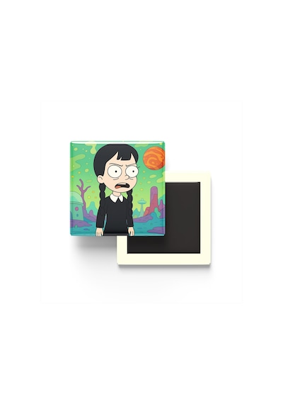 Wednesday Addams - 9x9 Cm Baskılı Kare Buzdolap Magneti