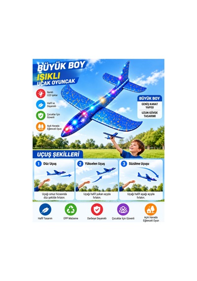Led Işıklı Köpük Uçak Oyuncak -büyük Boy Hafif Ve Dayanıklı Eva Köpük Kolay Kurulum Açık Hava Çocuk Oyuncağı Mavi - 921717685