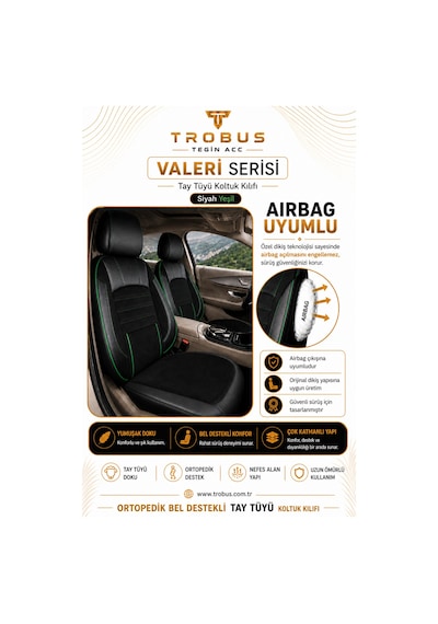 Bmw 3 Serisi E36 1993-2000 Uyumlu Valeria Serisi Siyah Yeşil Bel Destekli Tay Tüyü Koltuk Kılıfı