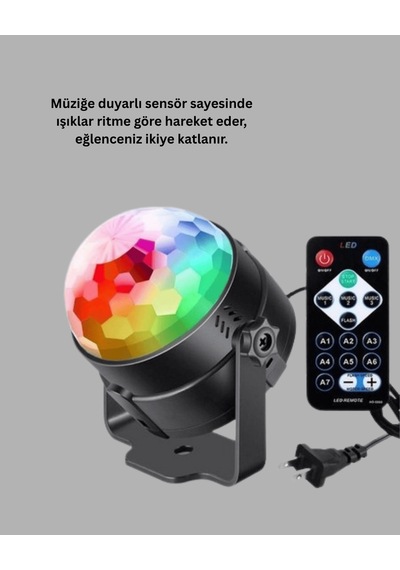 Rgb Led Disko Küresi, 7 Modlu, Uzaktan Kumandalı Çok Renkli