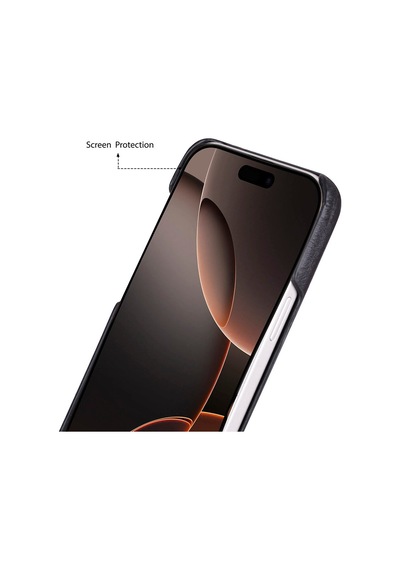 Bloomcase Ultimate Jacket Obsidian Black Apple Uyumlu iPhone 17 6.3" Hakiki Deri Kılıf Siyah