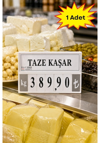 Fiyat Kasetlik Manav Kasap Şarküteri Etiketi Rakamlı Fiyatlık Ayaklı Büyük Boy 123x84 Mm Beyaz