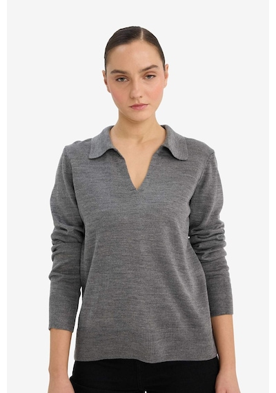 Defacto Regular Fit Polo Yaka Triko Kazak F0405ax25wngr156 Gri-gr156
