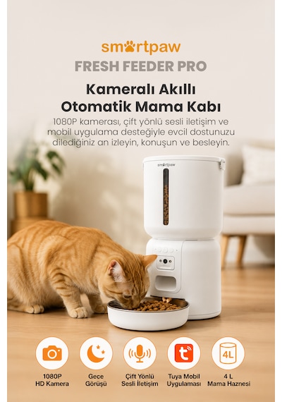Smartpaw Fresh Feeder Pro Kameralı Akıllı Otomatik Mama Kabı Distribütör Garantili