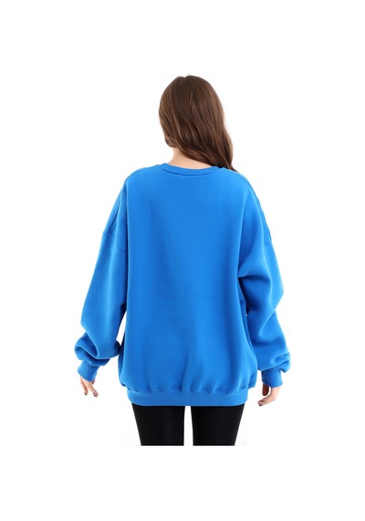 Winmoda34 Oversize Bisiklet Yaka 3 Iplik Şardonlu Kadın Sweatshirt New Jersey Mavi