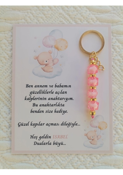 72 Adet İsme Özel Tasarım Pembe Anahtarlık Hastane Yeni Doğan 40 Mevlidi Dağıtmalık Hediyelik