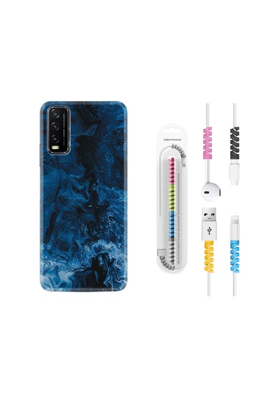 Vivo Y20 Kılıf Kablo Koruyuculu Blue Zigzag 1687