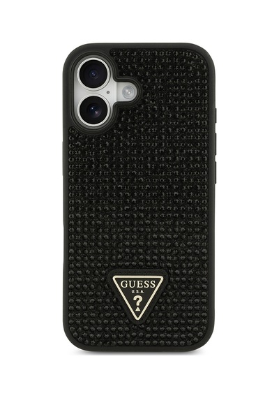 Apple Uyumlu iPhone 17 Kılıf Guess Lisanslı Taşlı Arka Yüzey Üçgen Logolu Kapak Siyah