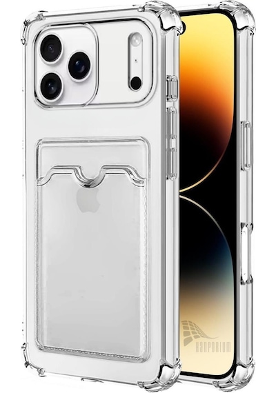Apple Uyumlu iPhone 17 Pro Max Kartlıklı Kılıf - Köşe Korumalı Cüzdanlı Silikon Kapak - Şeffaf Şeffaf