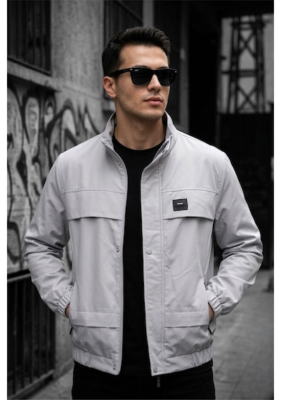 Oksit Trend Style Slim Fit Suya Dayanıklı Erkek Mevsimlik Ceket - Fermuarlı Ve Cepli Gri