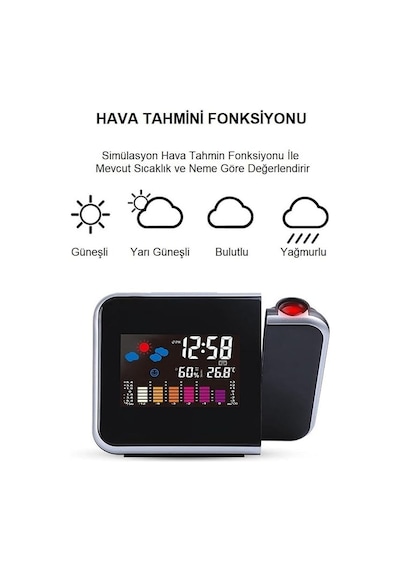 Ayrex Upway Projektörlü Lcd Ekranlı Dijital Masa Saati Yansıtmalı Tarih Derece Nem Diğer