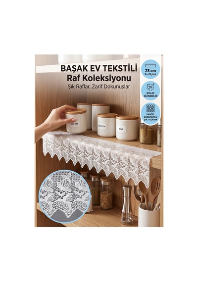 23 Cm Krem Pvc Dantel Raf Örtüsü Dolap İçi Örtü Runner Beyaz-1