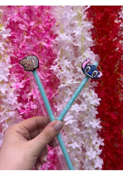 Stitch Desenli Pipetli Suluk Bardak Buzlu Cam Görünümlü Sevimli Şık Bardak Mavi
