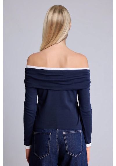 Defacto Slim Fit Omzu Açık Katlamalı Ribana Uzun Kollu Basic Tişört I2213ax26aunv245 Lacivert-nv245