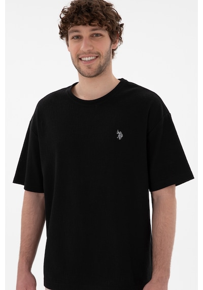 U.S. Polo Assn. Erkek Comfort Fit Bisiklet Yaka Siyah Jakarlı İnterlok Tişört 50308448-VR046