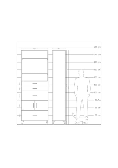 Arges Dolap 4 Raflı 4 Çekmeceli 2 Kapaklı 88x30x243 Antrasit-çam Antrasit
