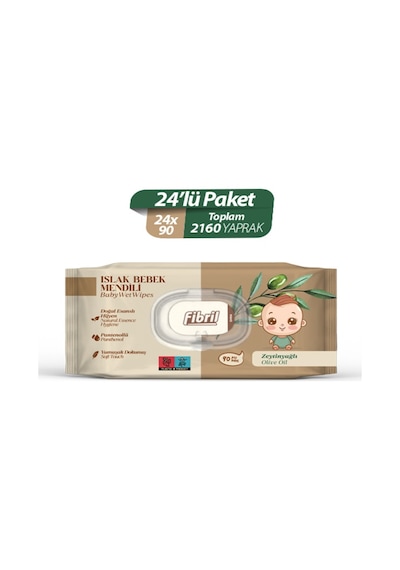 Fibril Zeytinyağlı Islak Bebek Mendili 24x90'lı Paket 2160 Yaprak