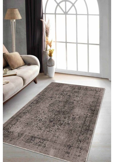Bej Vintage Kaymaz Tabanlı Makinede Yıkanabilir Halı Rv278n11